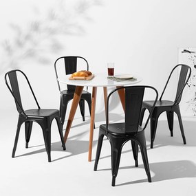 Conjunto Mesa Square Redonda Branco Fosco - 88cm + 4 Cadeiras Tolix - Ferrugem Vintage