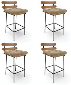 Kit 04 Banquetas Costela Suede Marrom Rato Base Metálica Preto - D'Rossi