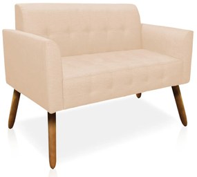 Poltrona Namoradeira Decorativa Pés Palito Karen Linho Bege G19 - Gran Belo