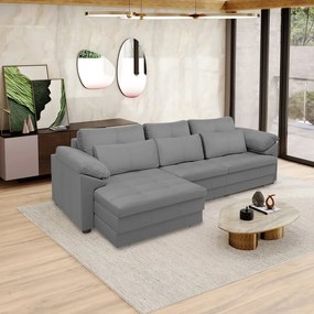 Sofá Retrátil Manual Sala de Estar Nolan Bipartido 257cm Conforto Premium em Couro Cinza G58 - Gran Belo