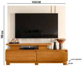 Estante de TV 75 Pol 183cm com Pé Sala Belora M20 - D'Rossi - Cinamomo e Off White