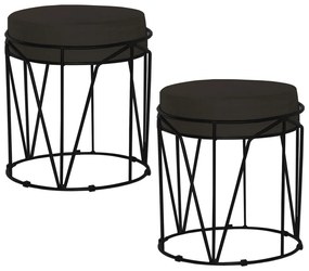 Kit 2 Puffs Decorativo Sala de Estar Base Preto Chloe Suede Marrom G41 - Gran Belo