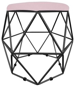 Puff Aramado Hexágono Decorativo Industrial Preto com Suede D03 - D'Rossi - Rosa Bebê