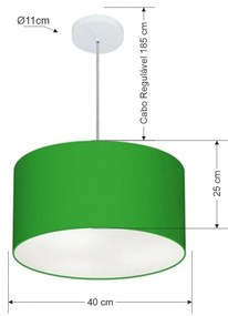 Lustre Pendente Cilíndrico Md-4099 Cúpula em Tecido 40x25cm Verde Folha - Bivolt