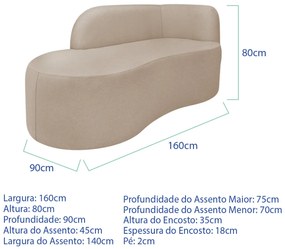 Divã Recamier Orgânico Tokyo 160cm Lado Esquerdo Linho - ADJ Decor