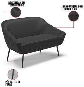 Kit 01 Namoradeira 02 Lugares e 02 Poltronas Giovana Corino Pés Palito de Ferro D01 - D?Rossi - Preto