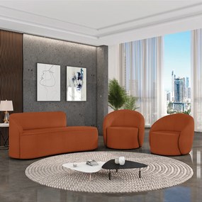 Sofá 2 Lugares Orgânico 140cm Morgan e 2 Poltronas Lua Bouclê D03 - D'Rossi - Terracota