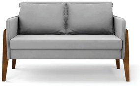 Kit 1 Sofá Namoradeira e 2 Poltronas Lana Suede Cinza Base de Madeira - D'Rossi