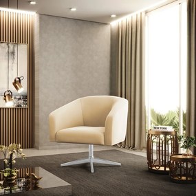 Poltrona Decorativa Giratória Cromada Stella Suede D03 - D'Rossi - Bege