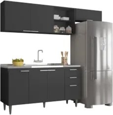 Armário de Cozinha CP03 Com Pia 150cm Pérola Z34 Preto      - Mpozenat