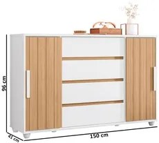 Cômoda Sapateira para Quarto 150cm 2 Portas 4 Gavetas Flex Eve A02 Bra