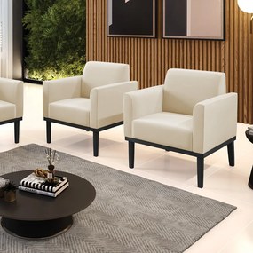 Kit 2 Poltronas Decorativas Isabella Pés Fixo em Madeira Preto Suede Bege G19 - Gran Belo