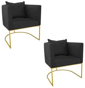 Kit 02 Poltronas Paola Suede Base Metálica Dourado D03 - D'Rossi  - Preto