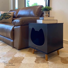 Casinha Toca de Gato Cat Line B1000 Pés Palito Preto - Sheep Estofados - Preto