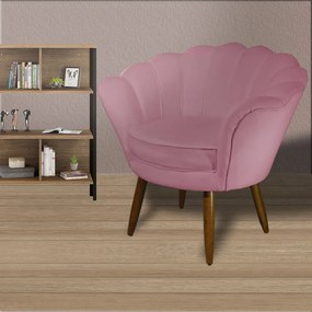 Kit 2 Poltronas Decorativas Pétala Pés Palito Suede Rosa - Sheep Estofados