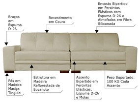Sofá 3 Lugares Bipartido Sala de Estar Milano 240cm Couro Bege G58 - Gran Belo