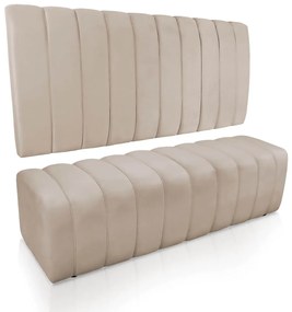 Kit Calçadeira e Painel Olivia Queen 160 cm Veludo Bege - D'Rossi