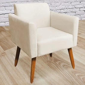 Poltrona Decorativa Isabella Pés Palito Madeira Suede Bege G19 - Gran Belo