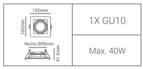 Spot De Embutir Quadrado Recuado 10,2X10,2X4,2Cm 1 X Mr16 - Preto | Op...