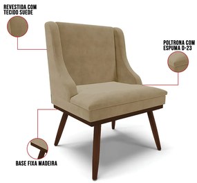 Cadeira de Jantar Liz Suede Base Fixa Madeira com Pés Palito Tabaco D03 - D'Rossi - Marrom Rato