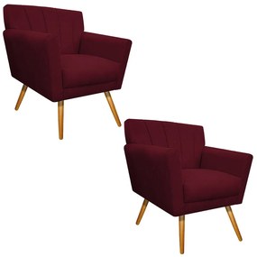 kit 02 Poltronas Laura Palito Mel Suede Bordô - ADJ Decor