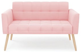 Sofá Namoradeira Elisa Suede Pés Palito Natural - D'Rossi - Rosa Bebê