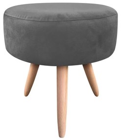 Puff Banqueta Berlim Redondo Suede Grafite Pés Natural D'Rossi