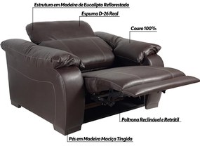 Poltrona Decorativa Retrátil e Reclinável Affection Couro Marrom G34 - Gran Belo