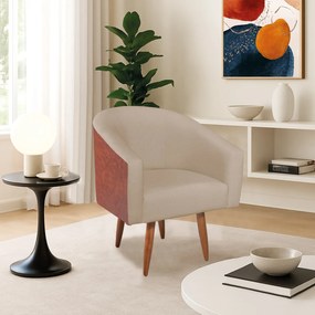 Poltrona Jade Decorativa Moderna Sala de Estar Quarto Escritório Conforto Corano Nozes e Linho Pés Palito