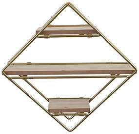 Estante Decorativa Geométrica Metálica com Suportes de Madeira Dourado com Marrom 30X30X10 cm D'Rossi