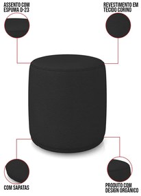 Puff Redondo Orgânico para Sala kit 2 Malu Sintético M11 - D'Rossi - Preto