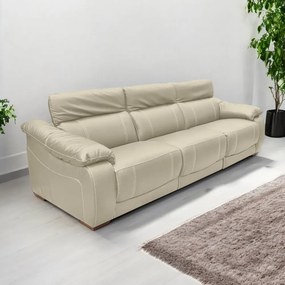 Sofá Elétrico Reclinável Sala de Estar Concepción U076 308cm Modulado Botão Touch Couro Bege Claro G49 - Idea Relax By Natuzzi Group