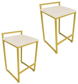 Conjunto 02 Banqueta Alta Industrial Pietra Suede Bege Base Dourado D'Rossi