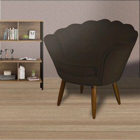 Poltrona Decorativa Pétala Pés Palito Suede Marrom - Sheep Estofados