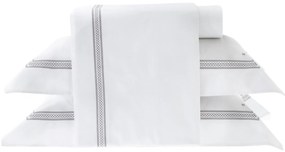 Jogo de Cama Kacyumara 300 Fios Bordado Lusitani - Branco e Prata - Casal  Branco e Prata - Casal