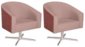 Kit 02 Poltronas Luiza Base Giratória de Metal Sintético Nozes e Linho Rosê - ADJ Decor