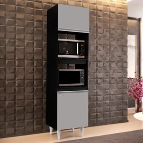 Paneleiro Torre Quente para Cozinha 02 Portas Ruth 56 cm - D'Rossi - Preto e Cinza
