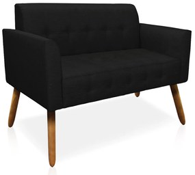 Poltrona Namoradeira Decorativa Pés Palito Karen Linho Preto G19 - Gran Belo