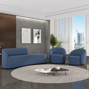 Sofá 4 Lugares Orgânico 220cm Morgan e 2 Poltronas Lua Suede D03 - D'Rossi - Azul Marinho