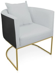 Poltrona Paola Corano Preto com Linho Base Metálica Dourado D03 - D'Rossi - A05 Cinza Claro