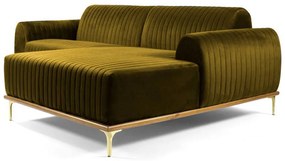 Sofá 4 Lugares Bipartido com Chaise Lado Esquerdo Base de Madeira Euro 255 cm Veludo Mostarda G15 - Gran Belo