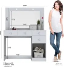 Penteadeira Camarim com Espelho e LED Claires Branco - Henn