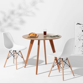 Conjunto Mesa Square Redonda Bétula 88cm + 2 Cadeiras Eiffel Branca