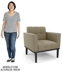 Sofá Namoradeira e 2 Poltronas Base Madeira Preto Ana Suede Marrom RT
