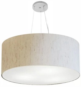 Lustre Pendente Cilíndrico Md-4135 Cúpula em Tecido 70x30cm Linho Bege - Bivolt