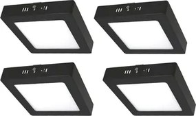 Kit 4 Plafons LED Sobrepor Quadrado Preto 12W Yamamura