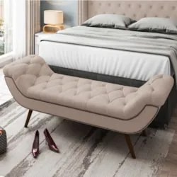 Puff Recamier Calçadeira 195cm Pés Palito Madeira Vêneto Z37 Linho Beg