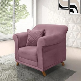 Poltrona Decorativa com 1 Almofada Armstrong Veludo Uva G63 - Gran Belo