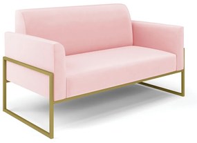Sofá Namoradeira Base Industrial Alta Dourado Marisa Suede D03 - D'Rossi - Rosa Bebê