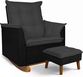Poltrona Amamentação Balanço Madeira e Puff Lariane Pu/Bouclê R04 - D'Rossi - Preto